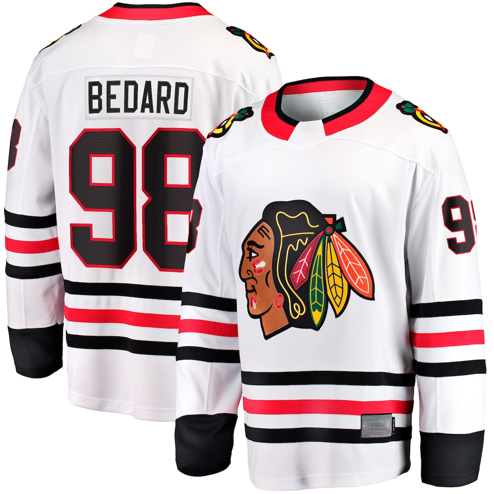 harde C.Blackhawks #98 Connor Bedard White Away Breakaway Player Jerseys