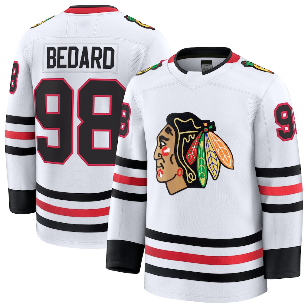 harde C.Blackhawks #98 Connor Bedard White Away Premium Jerseys