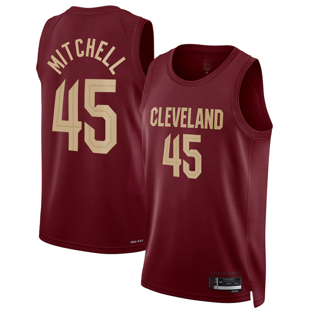 harde C.Cavaliers #45 Donovan Mitchell Wine Swingman Jerseys - Icon Edition