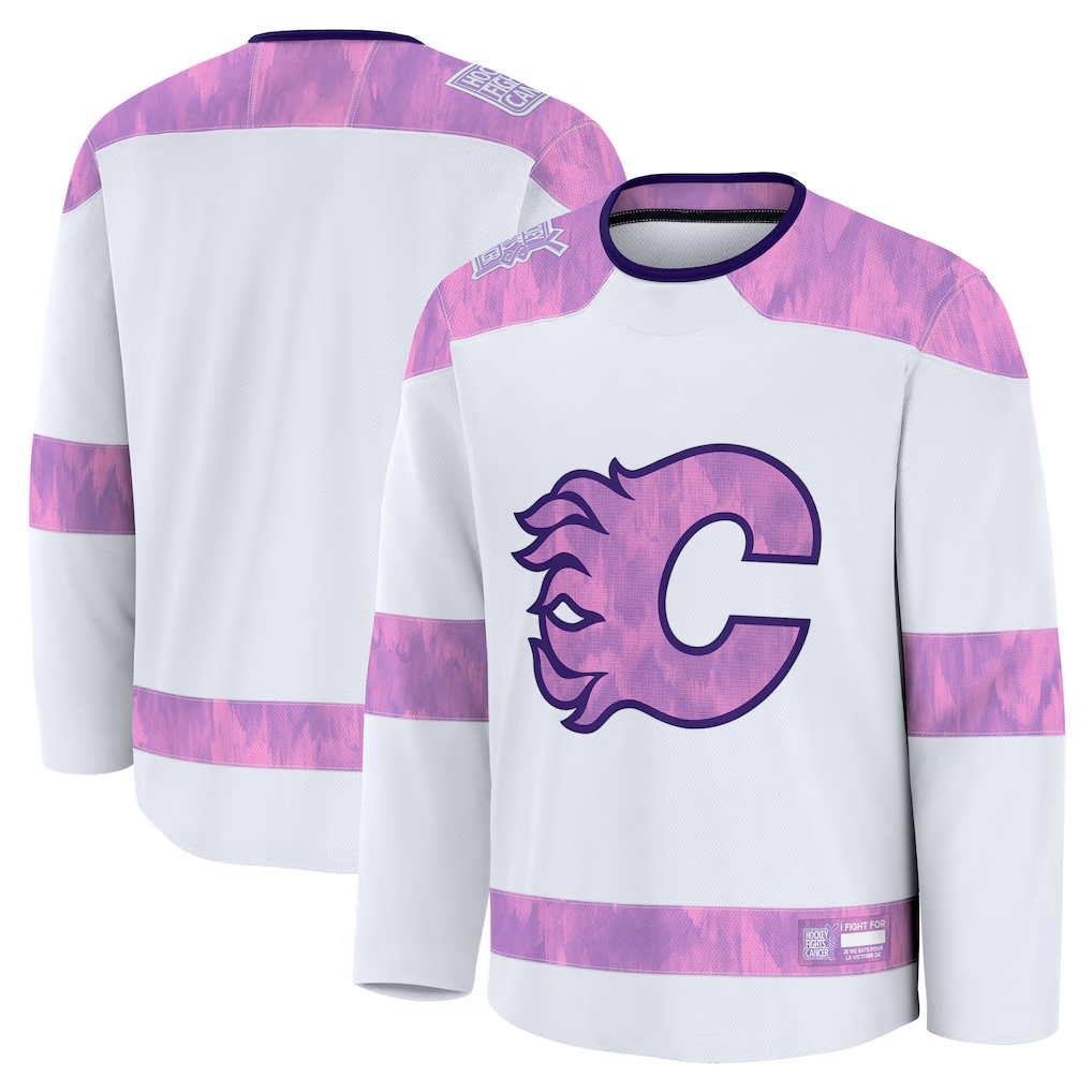 harde C.Flames White 2024 Hockey Fights Cancer Practice Jerseys