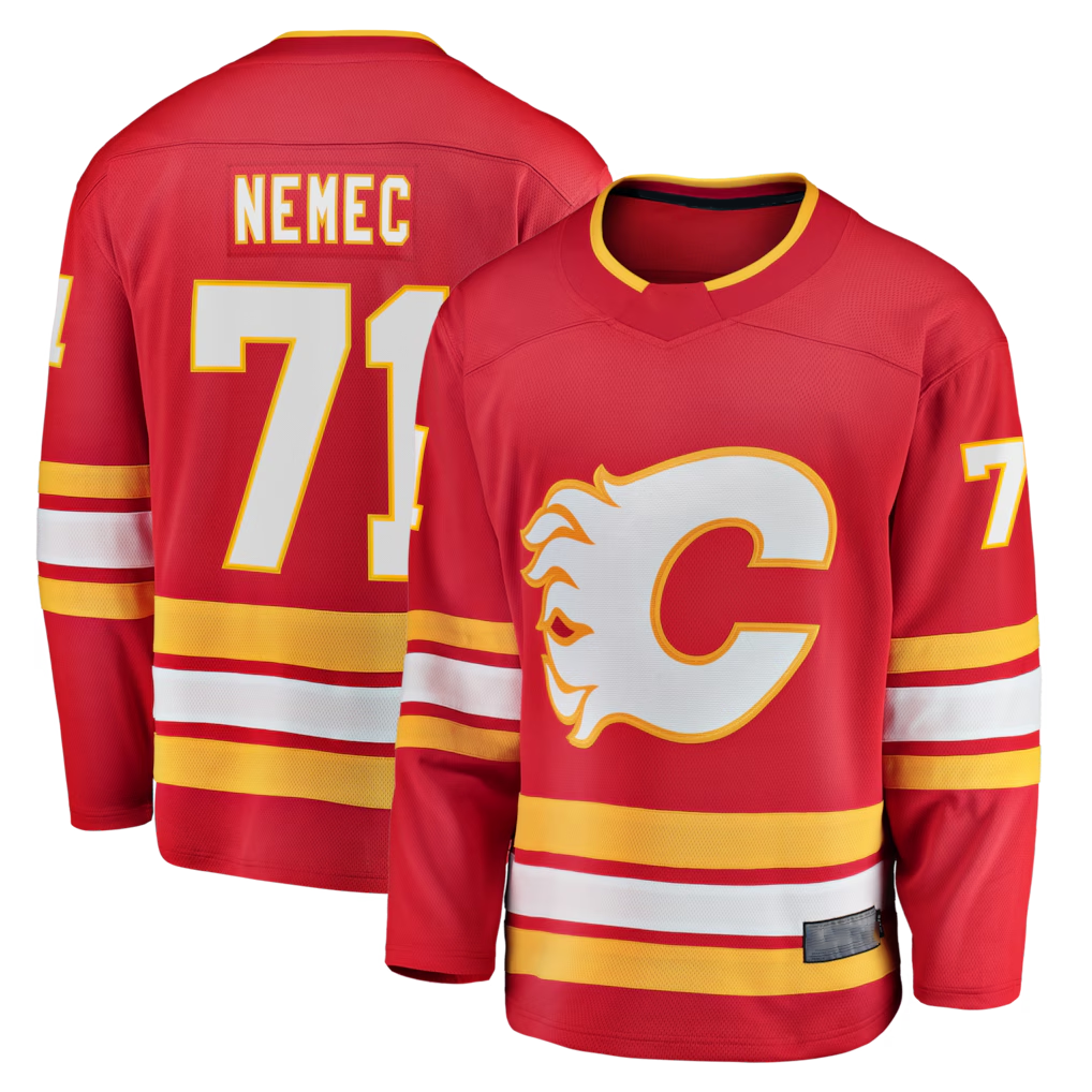 harde C.Flames #71 Simon Nemec Red Home Breakaway Jerseys