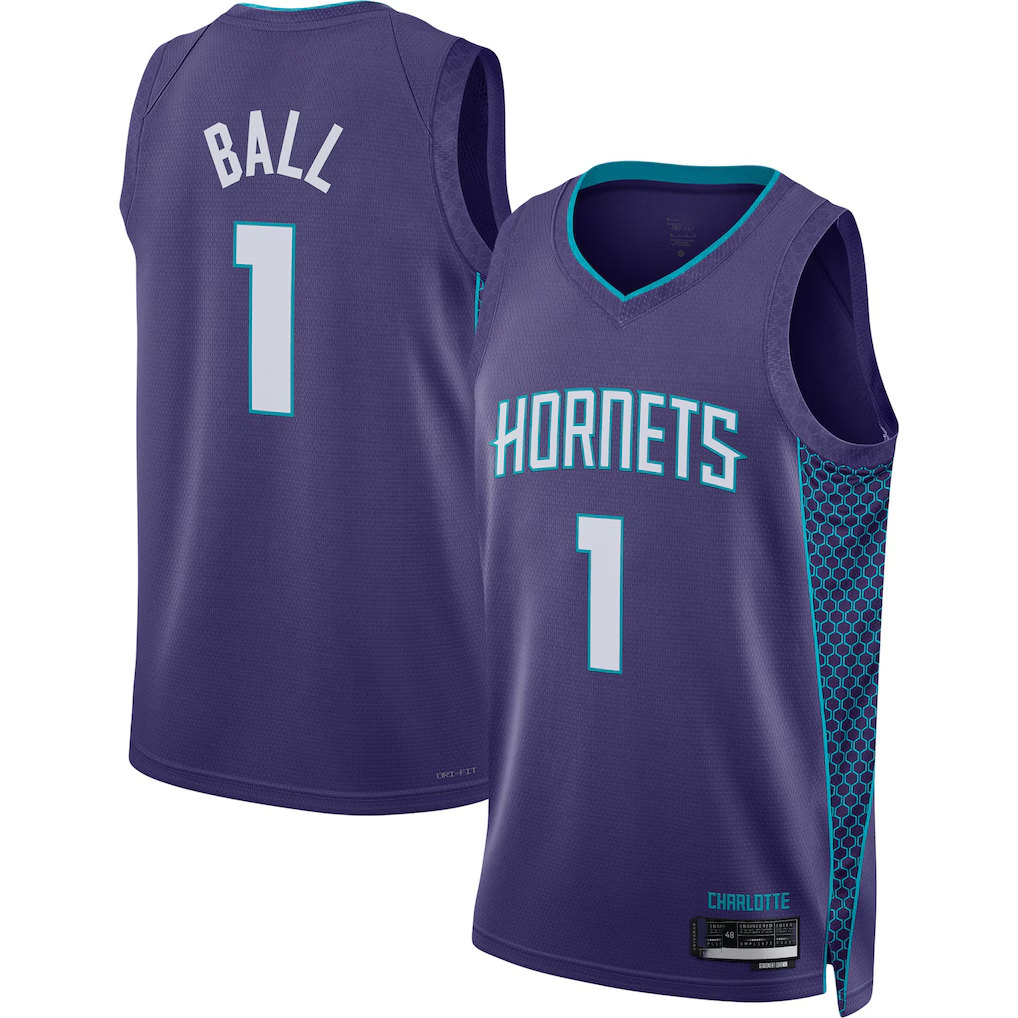 harde C.Hornets #1 LaMelo Ball Jordan Brand Purple Swingman Jerseys - Statement Edition