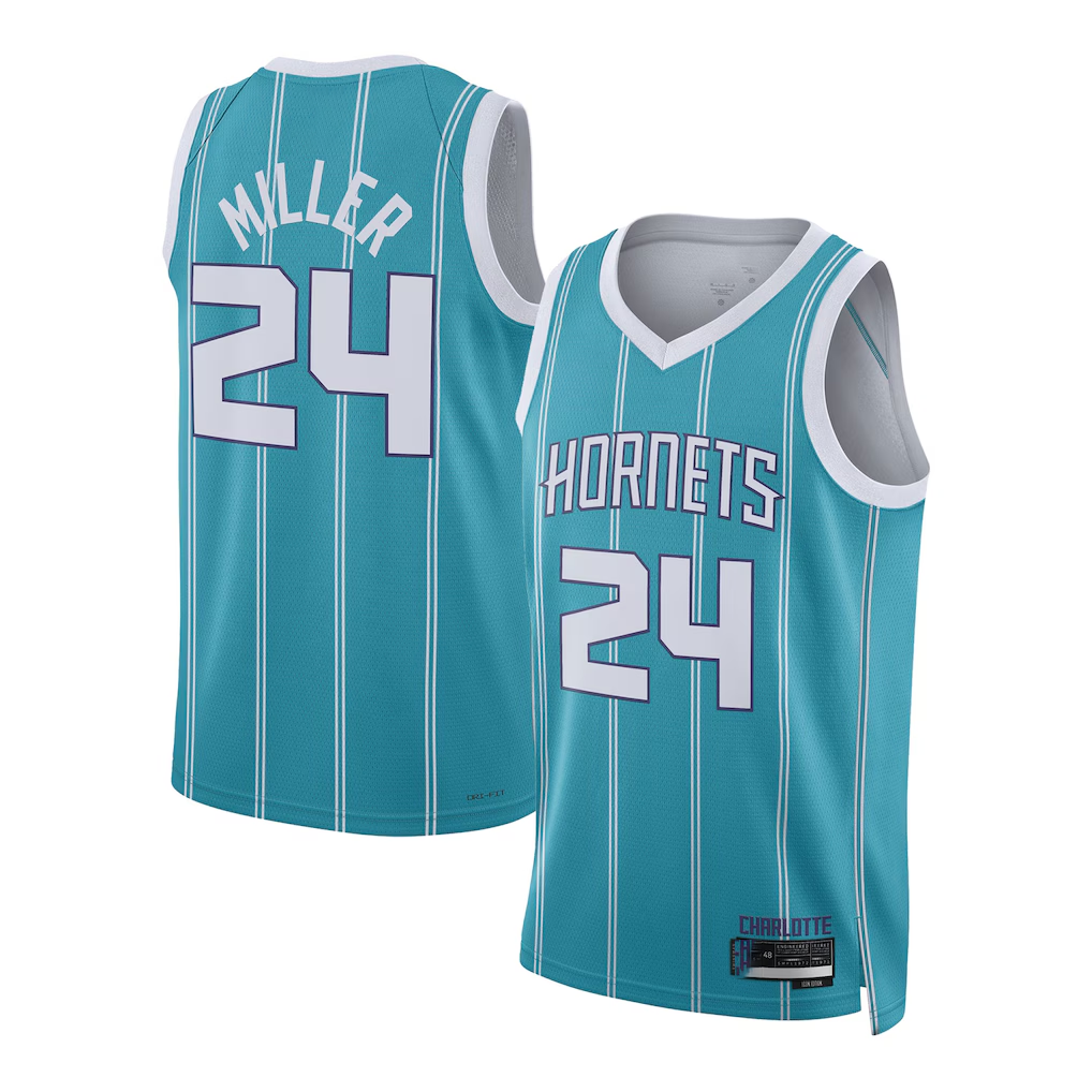 harde C.Hornets #24 Brandon Miller Teal Draft Swingman Jerseys - Icon Edition
