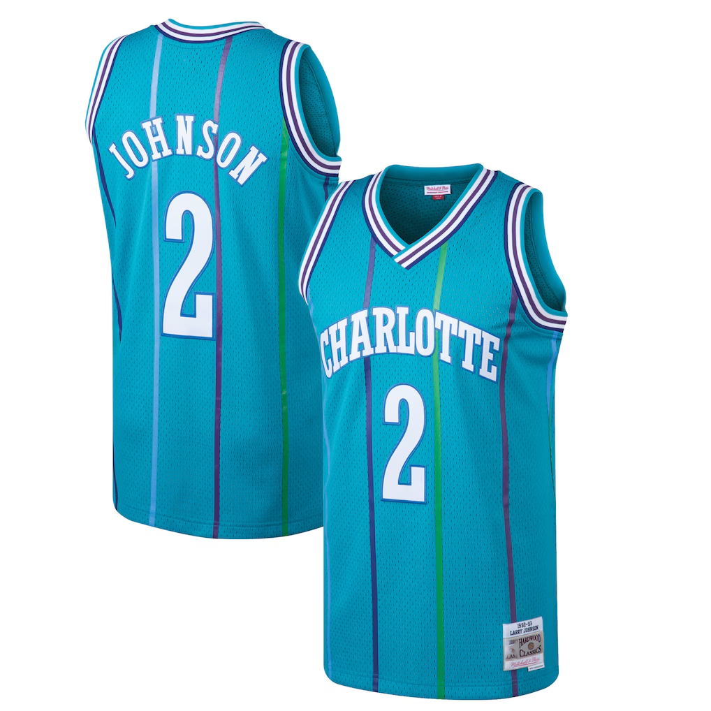 harde C.Hornets #2 Larry Johnson Mitchell & Ness Teal 199293 Hardwood Classics Swingman Jerseys