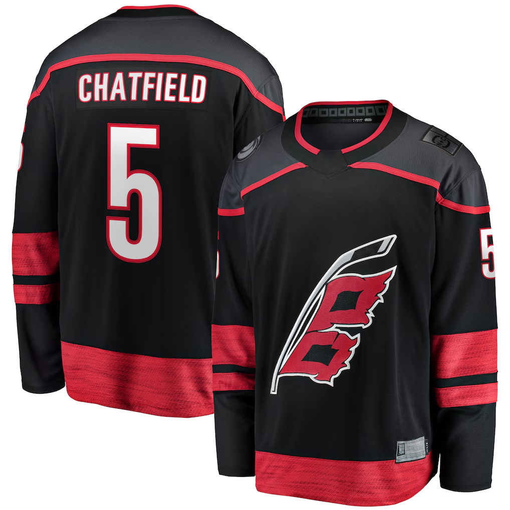 harde C.Hurricanes #5 Jalen Chatfield Black Home Premier Breakaway Player Stitched Jerseys