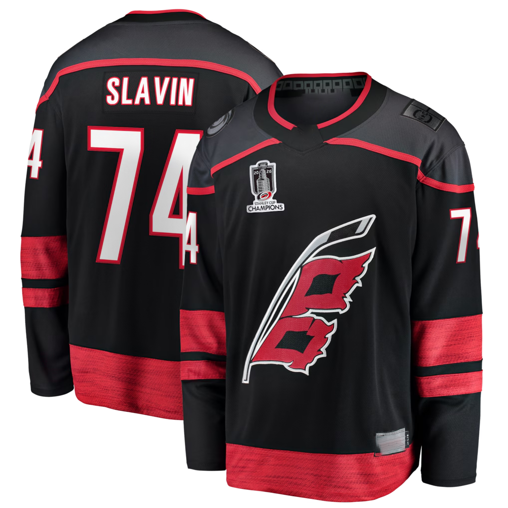 harde C.Hurricanes #74 Jaccob Slavin Black 2026 Stanley Cup Champions Home Breakaway Stitched Jerseys