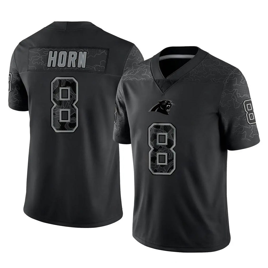 harde C.Panthers #8 Jaycee Horn Player Black Limited Reflective Game Stitched Jerseys