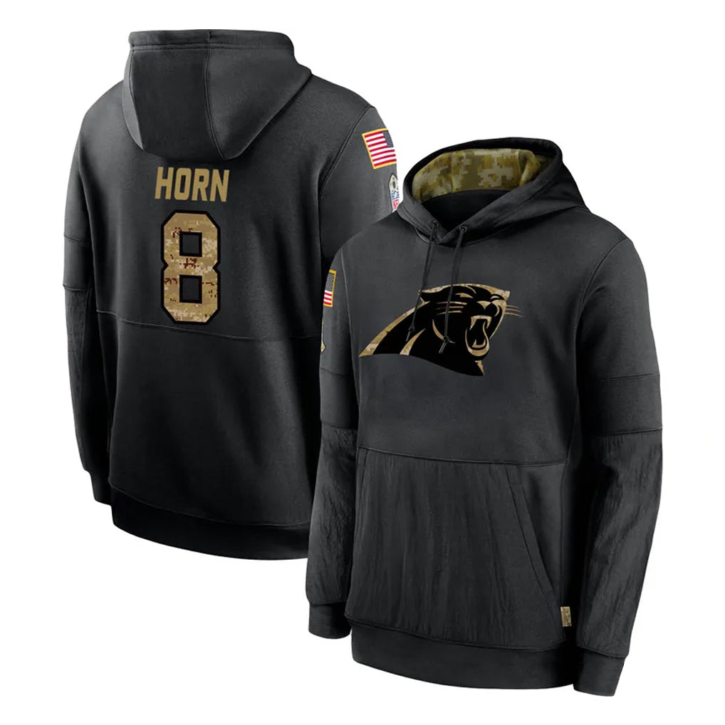 harde C.Panthers #8 Jaycee Horn Player Black Salute to Service Pullover Hoodies Limited Game Stitched Jerseys