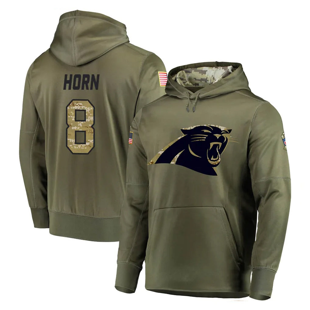 harde C.Panthers #8 Jaycee Horn Player Olive Salute to Service Hoodies Stitched Jerseys