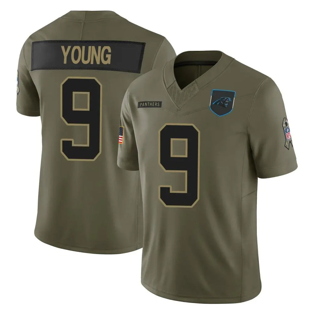 harde C.Panthers #9 Bryce Young Player Olive Salute to Service Limited Home Game Stitched Jerseys