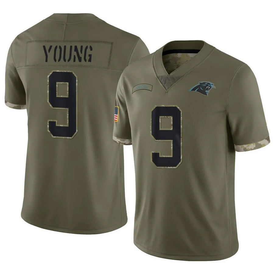 harde C.Panthers #9 Bryce Young Player Salute To Service Olive Stitched Jerseys
