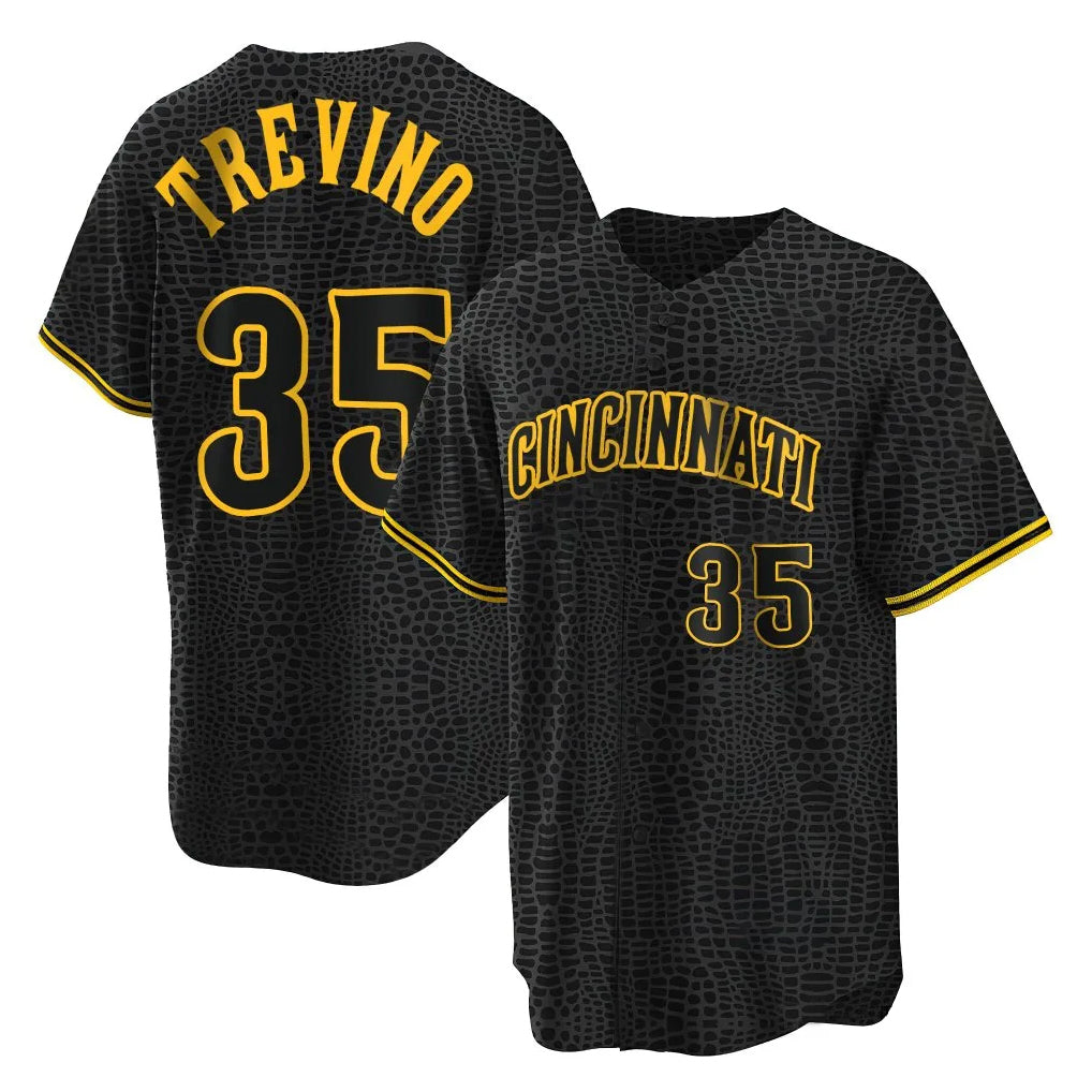 harde C.Reds #35 Jose Trevino Player Black Snake Skin City Home Stitched Jerseys