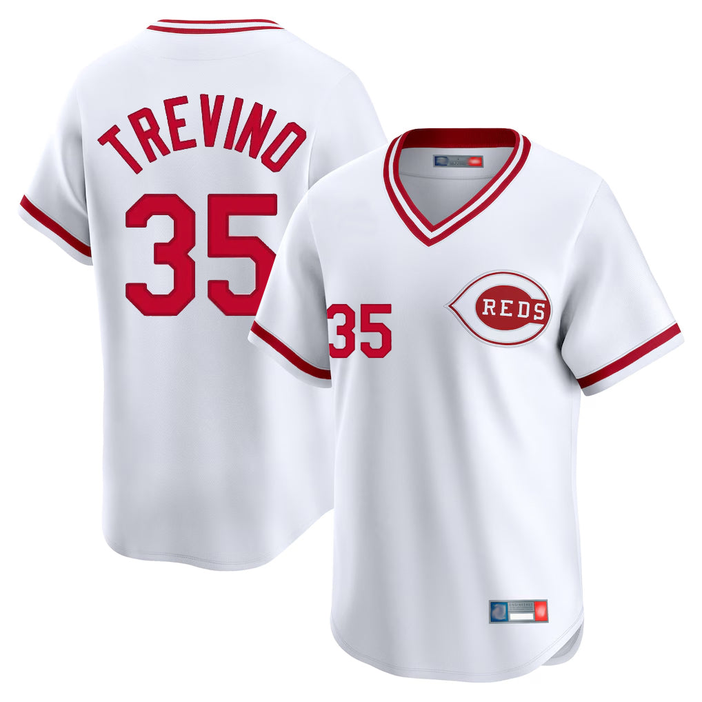 harde C.Reds #35 Jose Trevino Player White Cooperstown Collection Limited T-shirt Home Stitched Jerseys