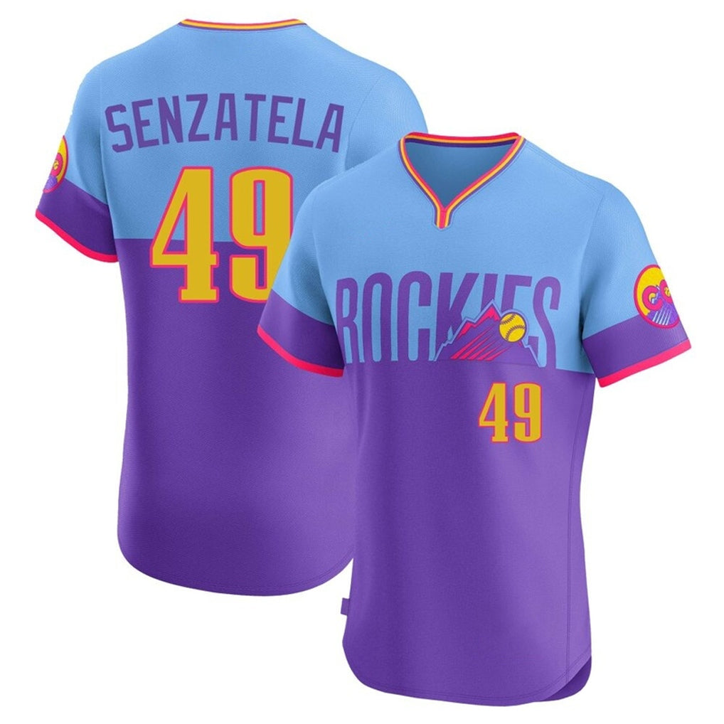 harde C.Rockies #49 Antonio Senzatela Player Purple-Light Blue City Connect Limited Elite Home T-shirt Stitched Jerseys