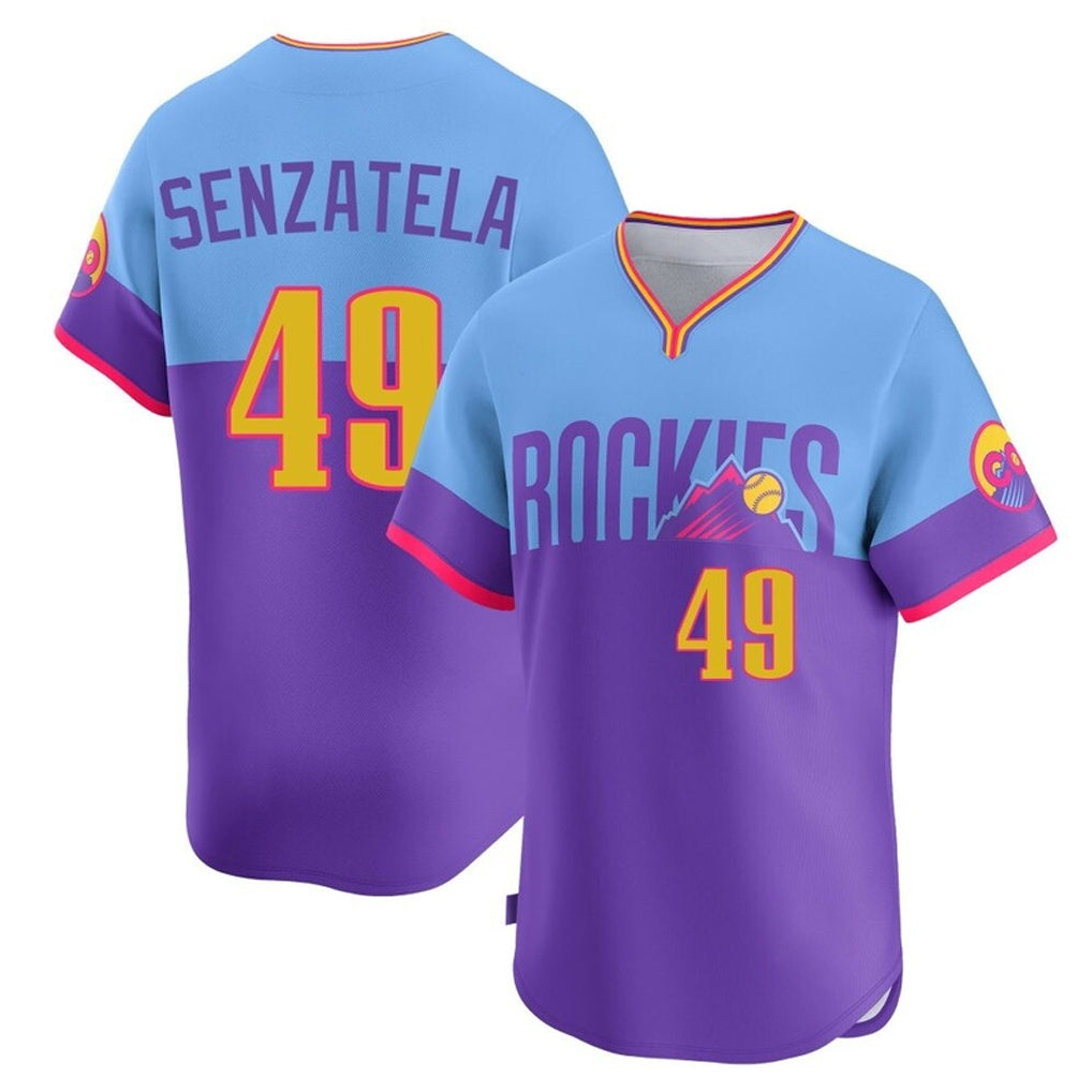 harde C.Rockies #49 Antonio Senzatela Player Purple-Light Blue City Connect Limited Home T-shirt Stitched Jerseys