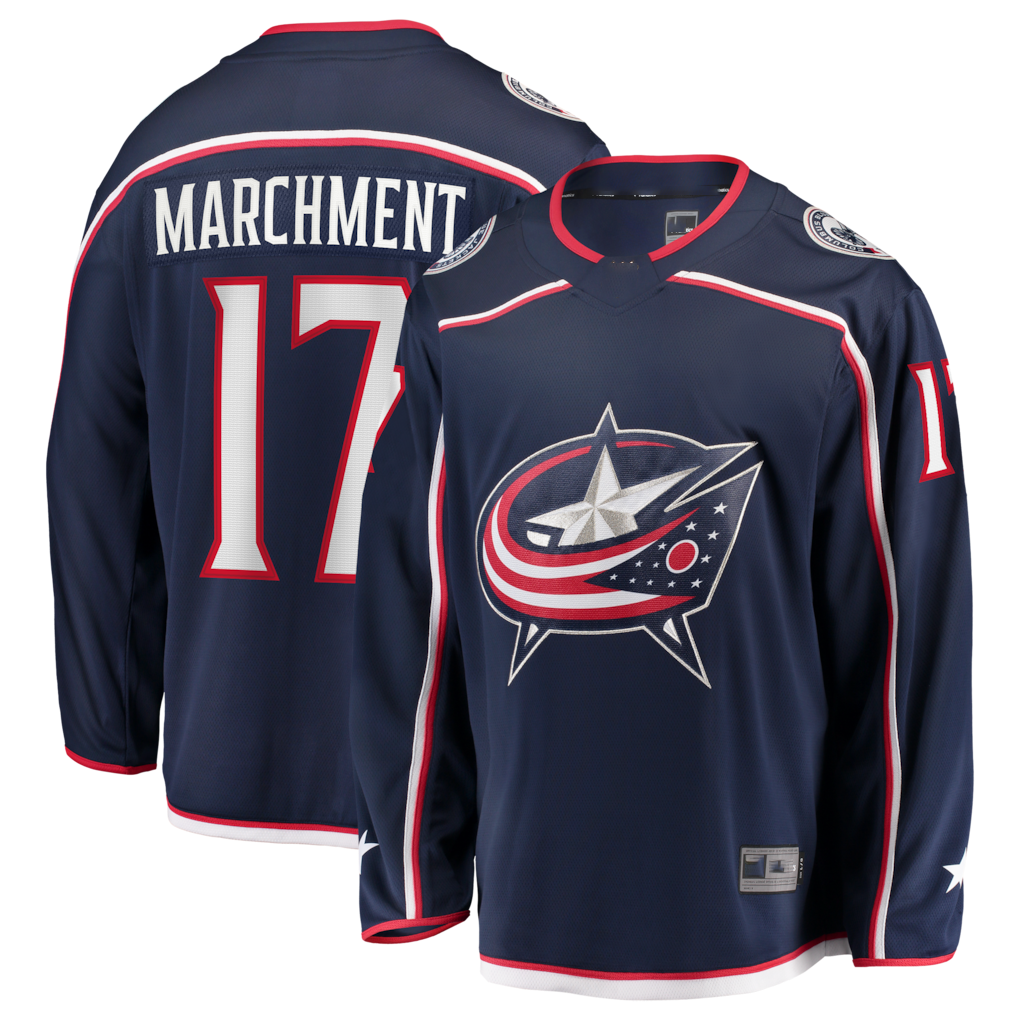 harde CB.Jackets #17 Mason Marchment Navy Home Premier Breakaway Player Jersey
