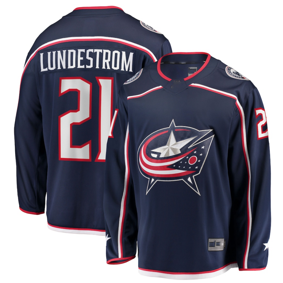 harde CB.Jackets #21 Isac Lundestrom Navy Home Breakaway Jersey