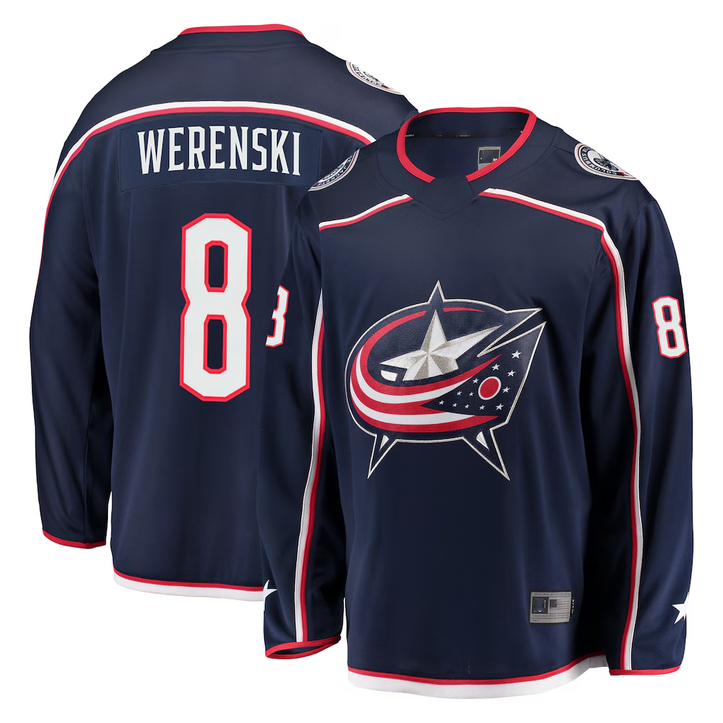 harde CB.Jackets #8 Zach Werenski Navy Breakaway Jersey