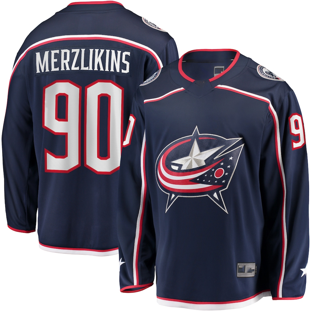 harde CB.Jackets #90 Elvis Merzlikins Navy Home Breakaway Player Jersey