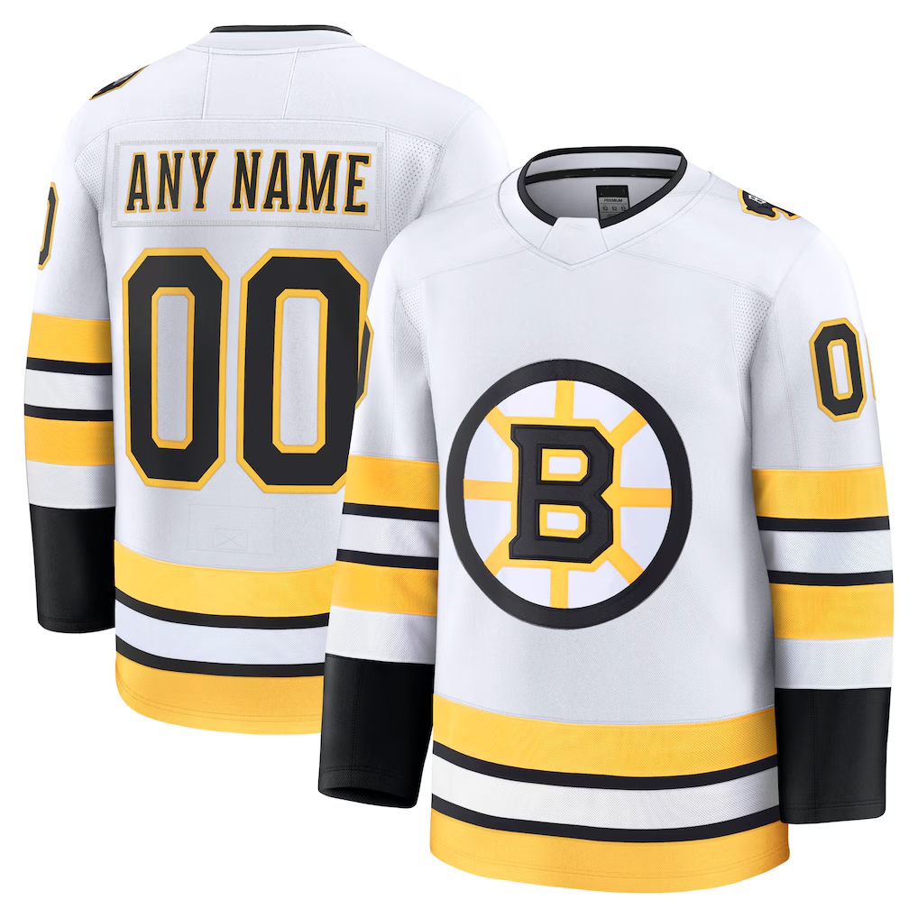 harde Custom B.Bruins White Away Premium Stitched Jerseys