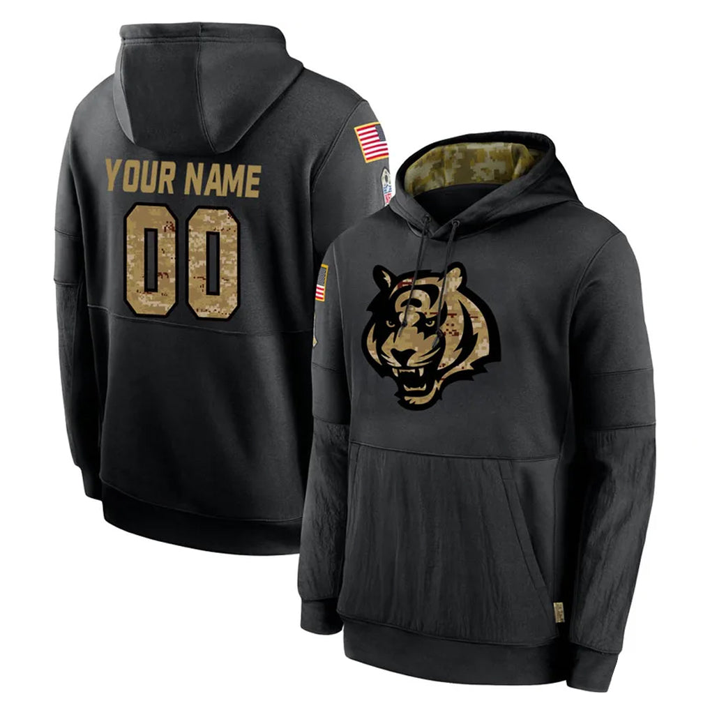 harde Custom C.Bengals Black Salute to Service Pullover Hoodies Any Name & Numbers Stitched Jerseys