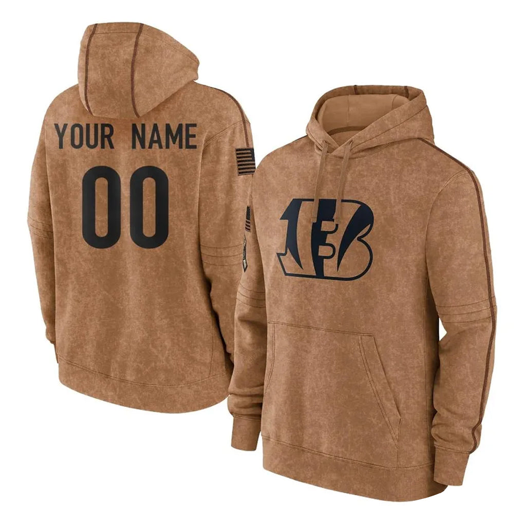 harde Custom C.Bengals Brown Salute to Service Pullover Hoodie Limited Any Name & Numbers Stitched Jerseys