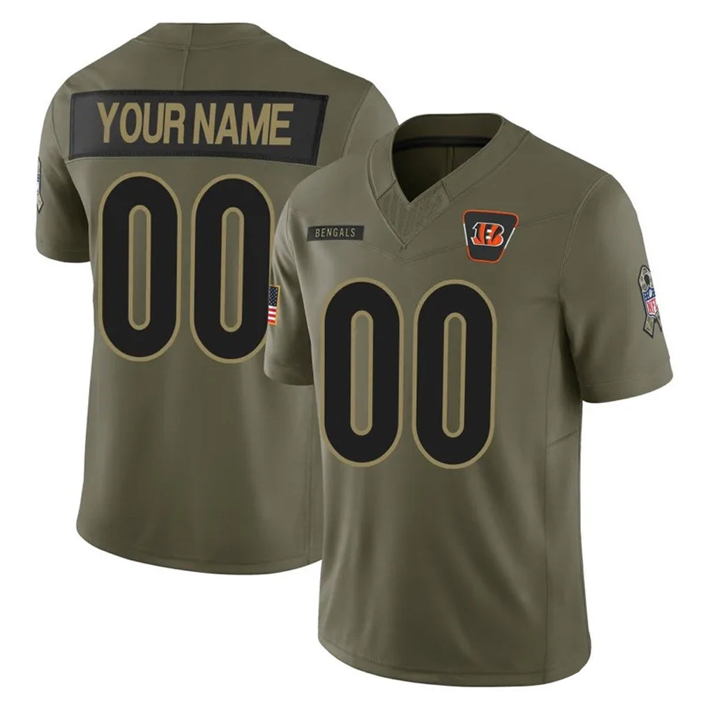 harde Custom C.Bengals Olive Salute to Service Limited Home Game Any Name & Numbers Stitched Jerseys