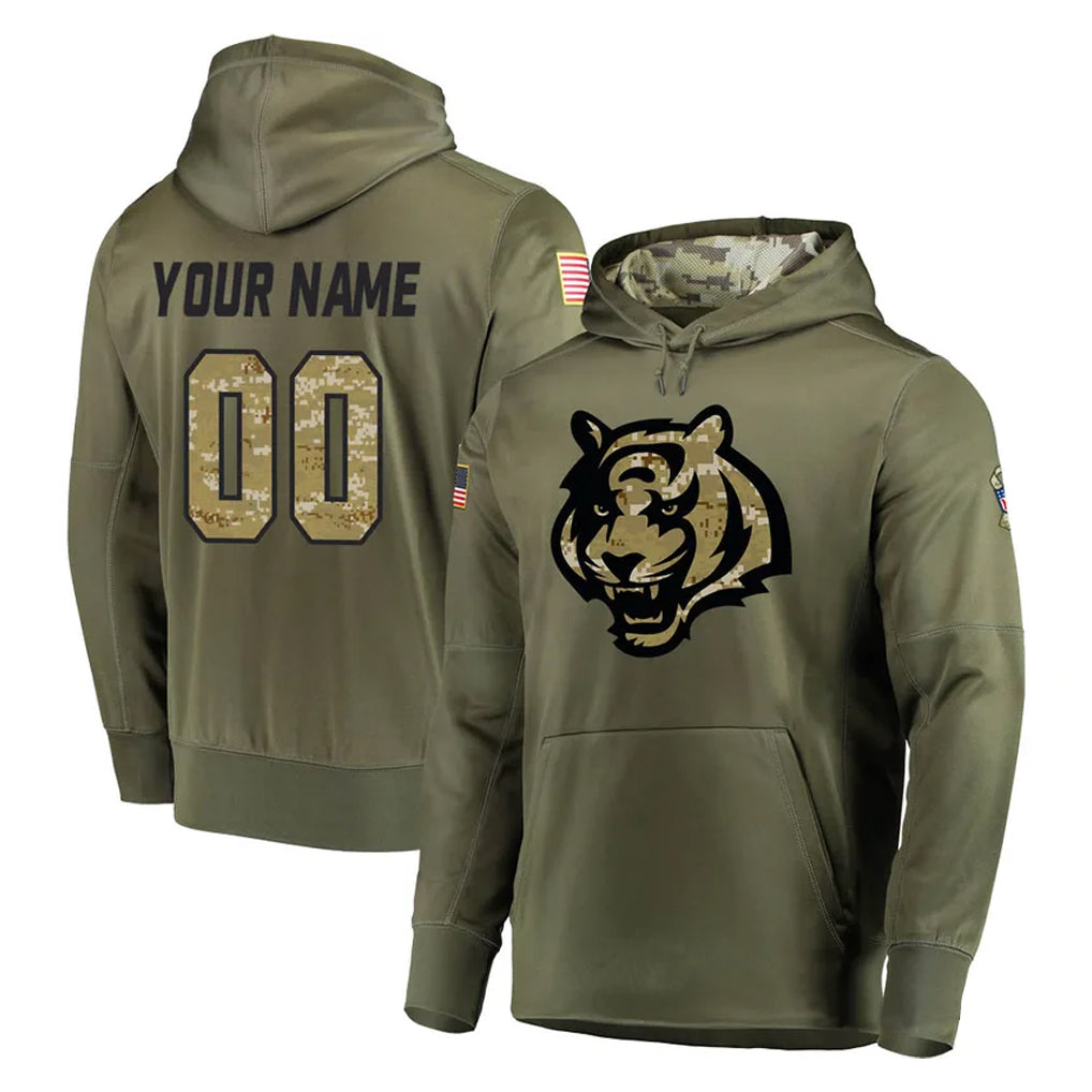 harde Custom C.Bengals Olive Salute to Service Pullover Hoodies Home Game Any Name & Numbers Stitched Jerseys