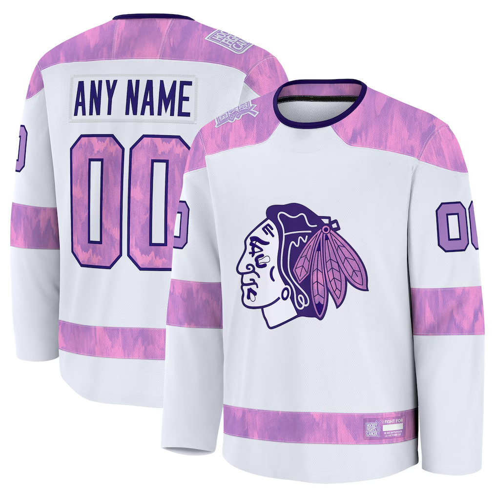 harde Custom C.Blackhawks White 2024 Hockey Fights Cancer Practice Jerseys