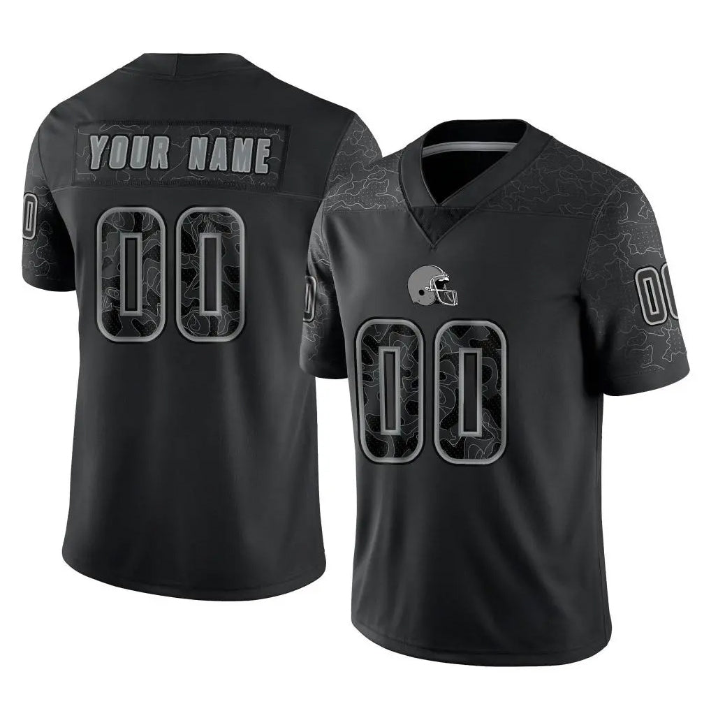 harde Custom C.Browns Black Reflective Home Game Any Name & Numbers Stitched Jerseys