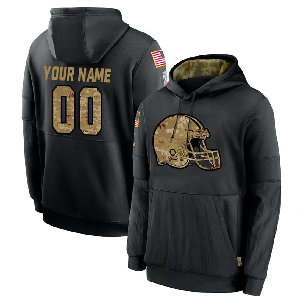 harde Custom C.Browns Black Salute to Service Pullover Hoodies Limited Any Name & Numbers Stitched Jerseys