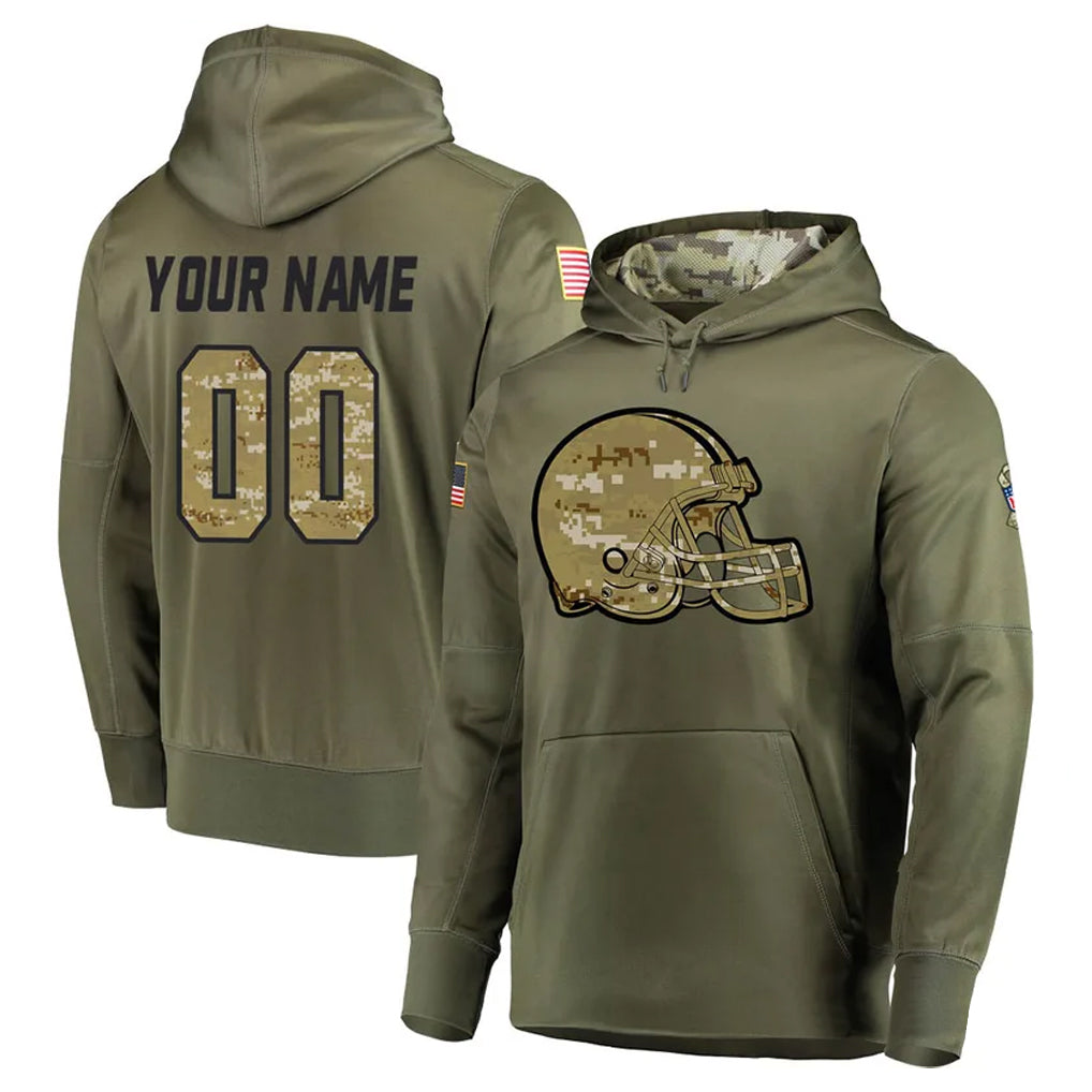 harde Custom C.Browns Olive Salute to Service Pullover Hoodies Home Game Any Name & Numbers Stitched Jerseys