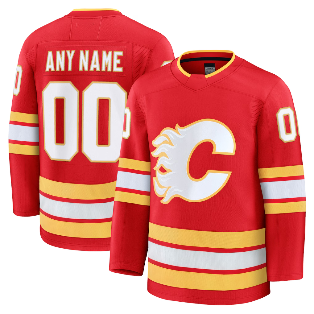 harde Custom C.Flames Red Home Premium Jerseys