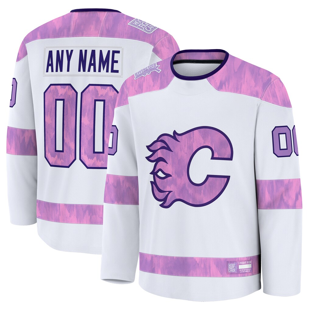 harde Custom C.Flames White 2024 Hockey Fights Cancer Practice Jerseys