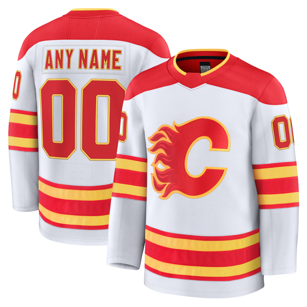 harde Custom C.Flames White Away Premium Jerseys