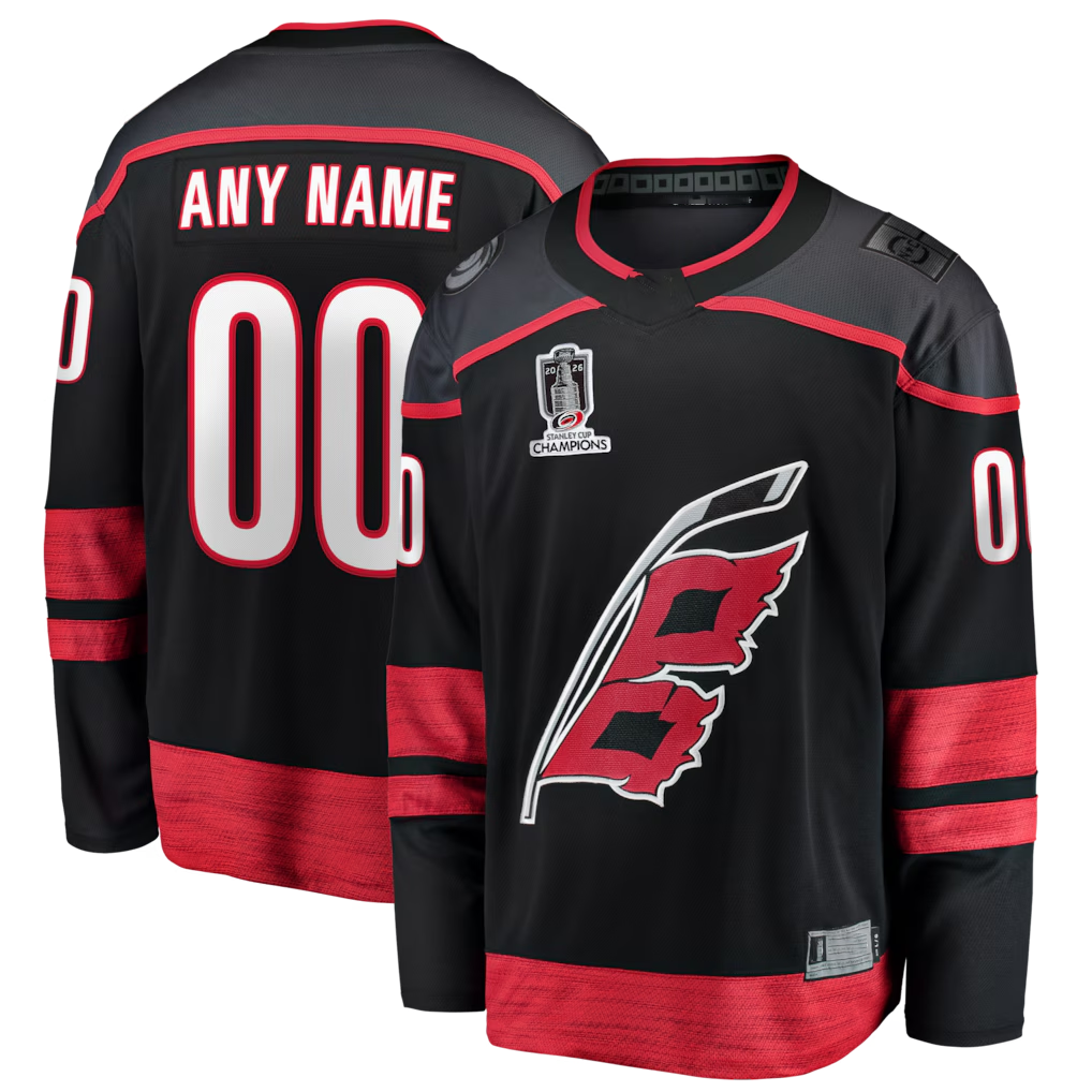harde Custom C.Hurricanes Black 2026 Stanley Cup Champions Home Breakaway Custom Stitched Jerseys