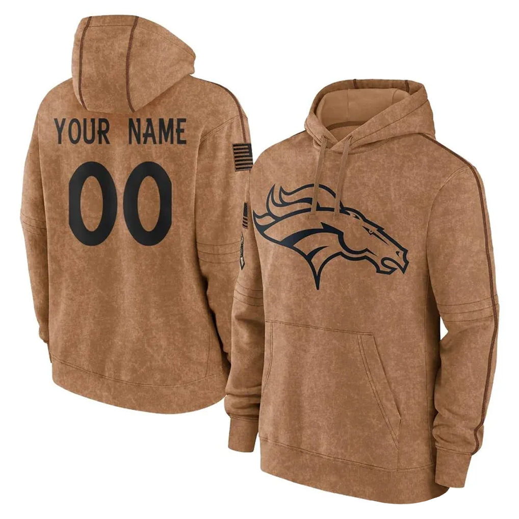 harde Custom D.Broncos Brown Salute to Service Hoodies Limited Game Any Name & Numbers Stitched Jerseys