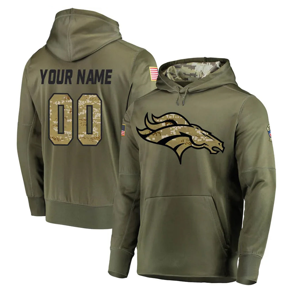 harde Custom D.Broncos Olive Salute to Service Pullover Hoodies Home Game Any Name & Numbers Stitched Jerseys