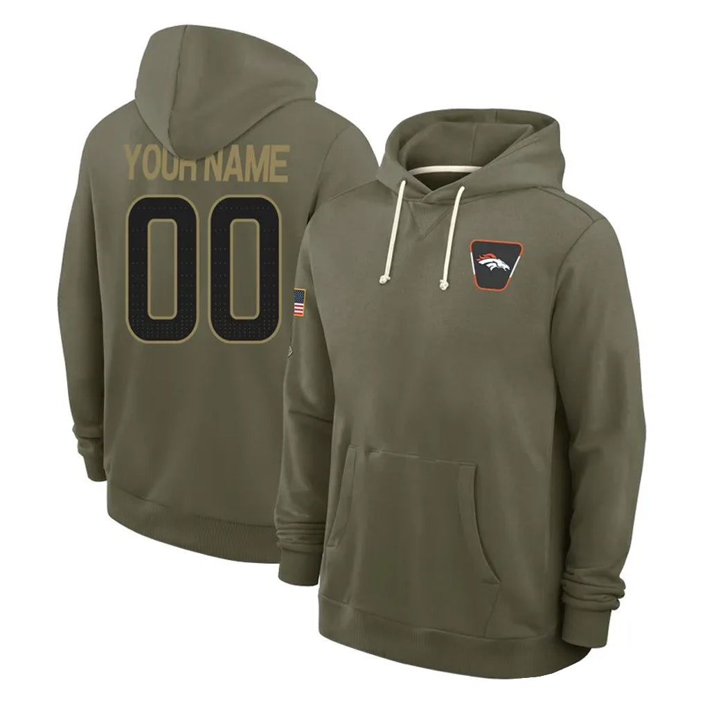 harde Custom D.Broncos Olive Salute to Service Pullover Hoodies Limited Any Name & Numbers Stitched Jerseys