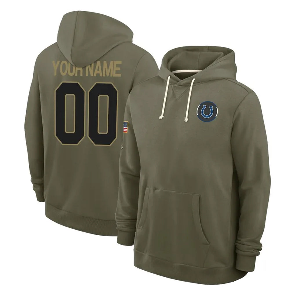 harde Custom IN.Colts Olive Salute to Service Pullover Hoodies Limited Any Name & Numbers Stitched Jerseys