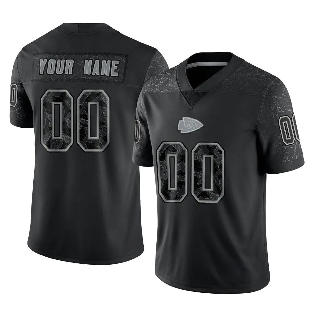 harde Custom KC.Chiefs Black Limited Reflective Game Any Name & Numbers Stitched Jerseys