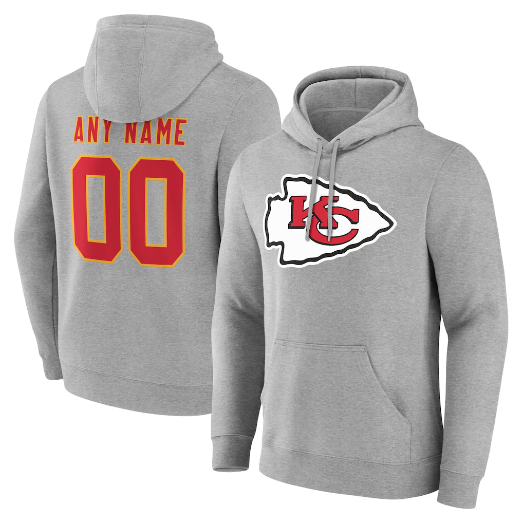 harde Custom KC.Chiefs Gray Pullover Hoodies Limited Any Name & Numbers Stitched Jerseys