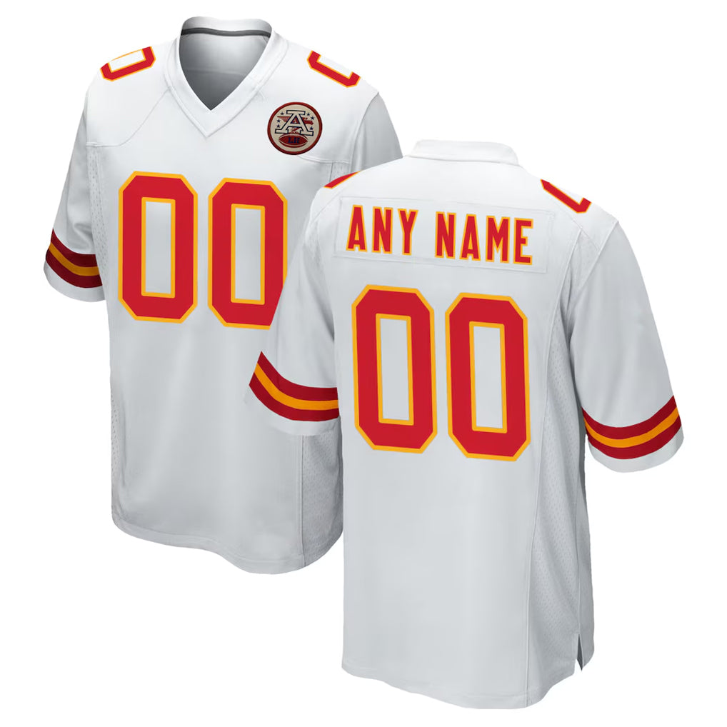harde Custom KC.Chiefs White Home Game Any Name & Numbers Stitched Jerseys