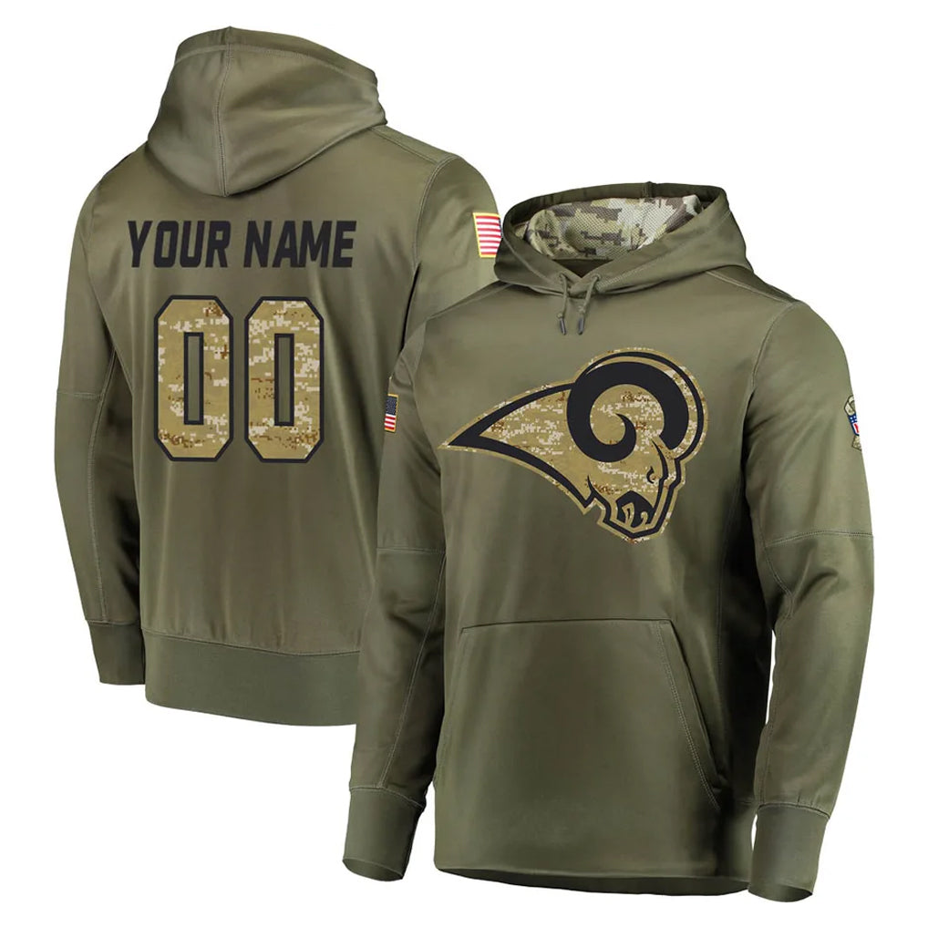 harde Custom LA.Rams Olive Salute to Service Pullover Hoodies Home Game Any Name & Numbers Stitched Jerseys