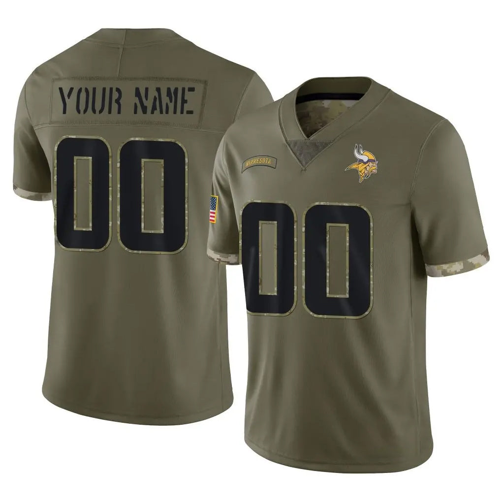 harde Custom MN.Vikings Olive Salute To Service Limited Any Name & Numbers Stitched Jerseys