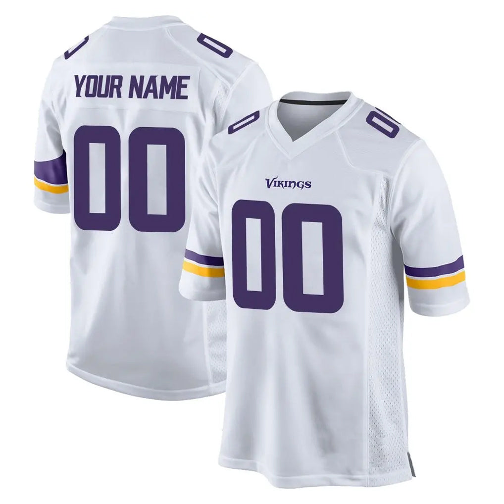 harde Custom MN.Vikings White Home Game Any Name & Numbers Stitched Jerseys