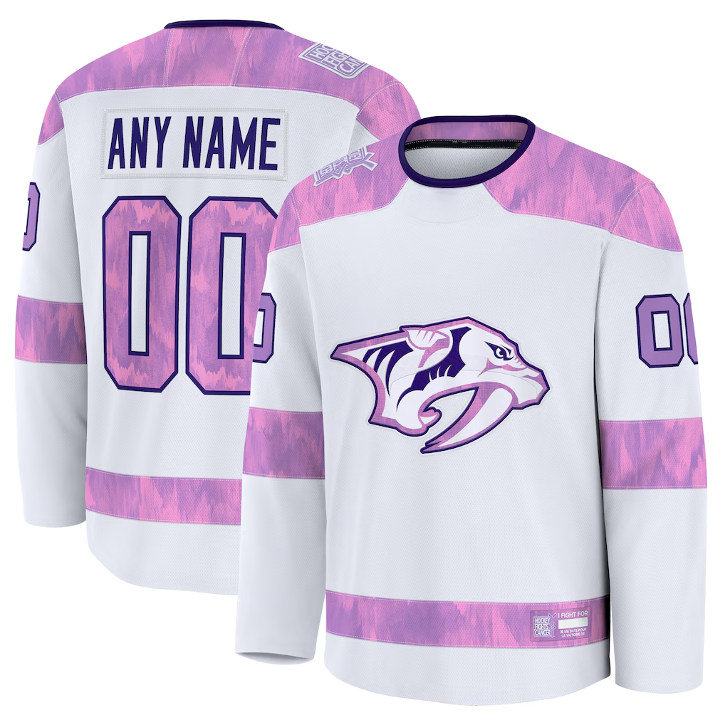harde Custom N.Predators White 2024 Hockey Fights Cancer Practice Jerseys