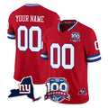 harde Custom NY.Giants Red 100th Season & State Patch Vapor Limited Home Game Any Name & Numbers Stitched Jerseys