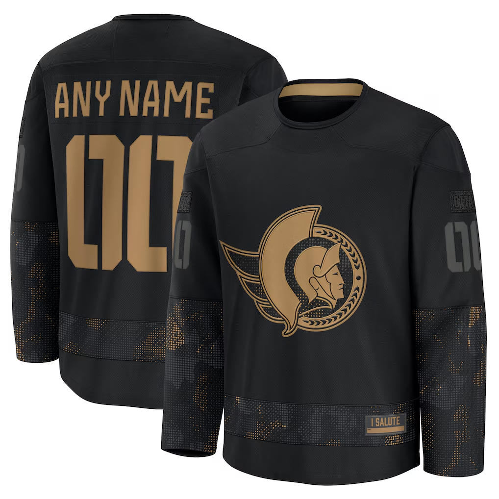 harde Custom O.Senators Black 2024 Military Appreciation Practice Jerseys