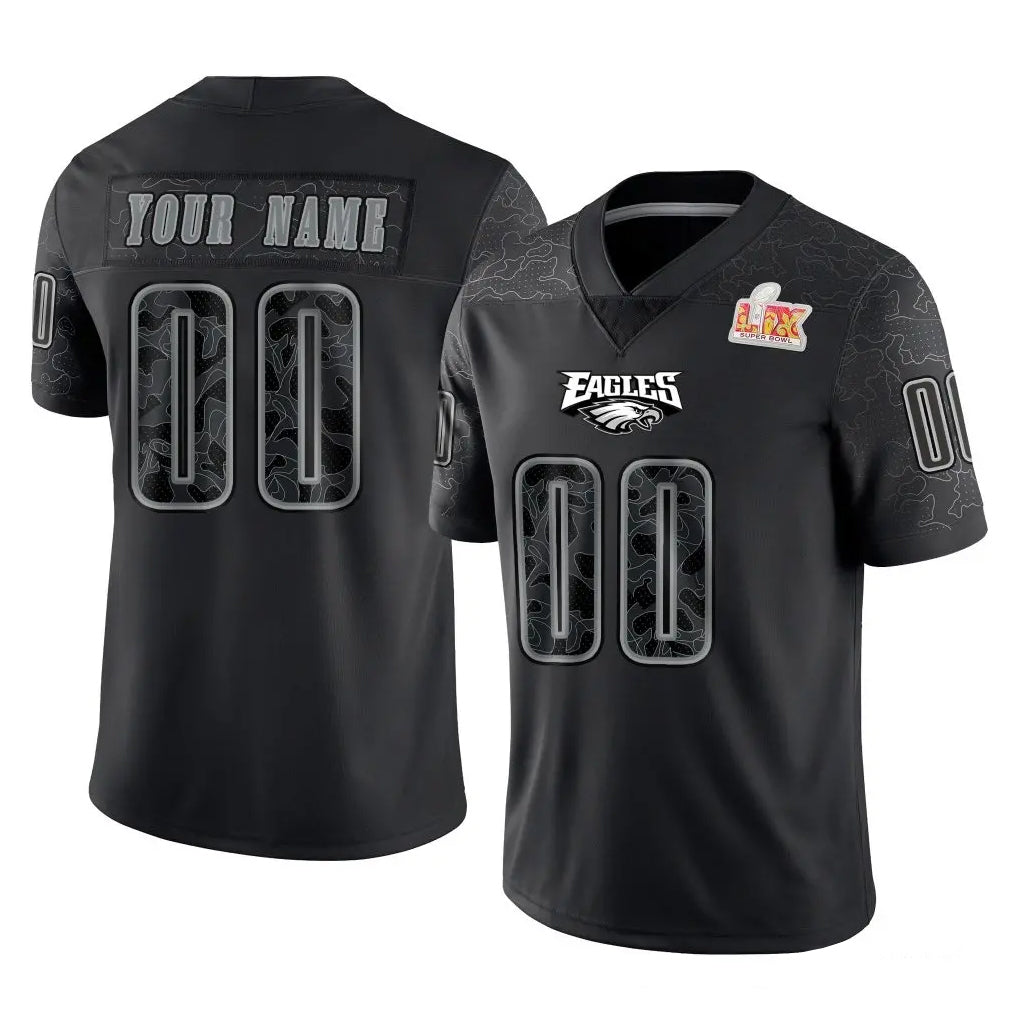 harde Custom P.Eagles Black Fashion Super Bowl LIX Home Game Any Name & Numbers Stitched Jerseys